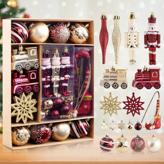 50 Pcs Christmas Ball Ornaments Set Red Gold Xmas Tree