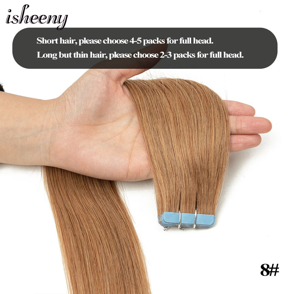 Isheeny Tape In Hair Extensions Non Remy 12 To 24 Inch Natural Blonde Skin Weft