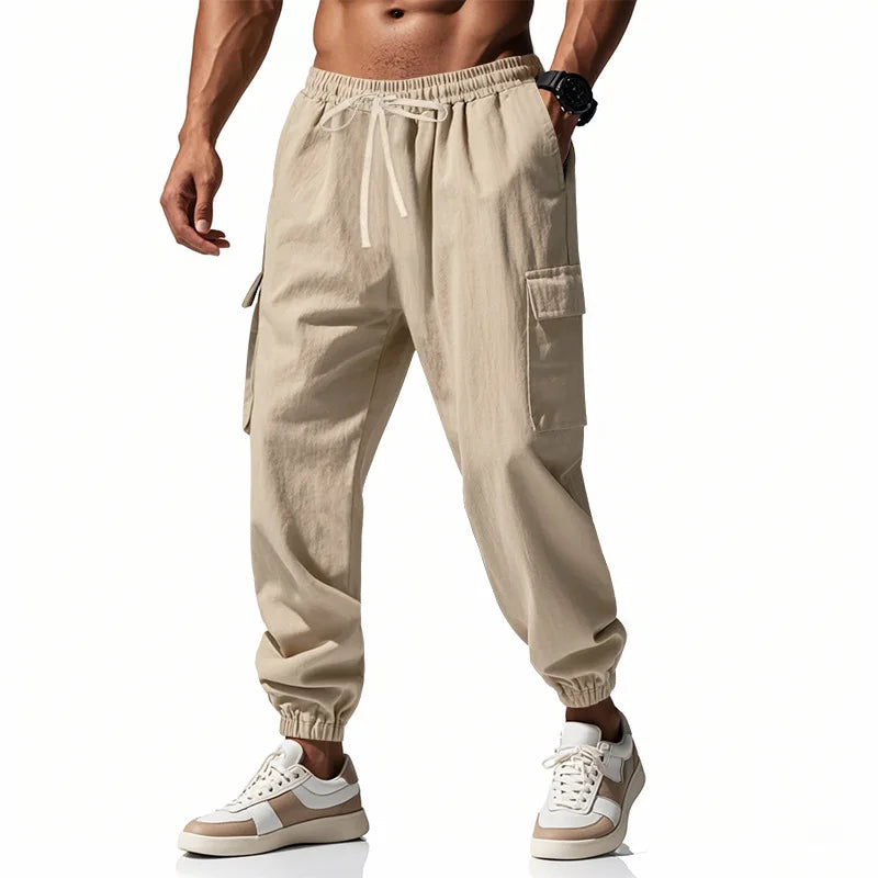 Mens Cotton Linen Work Pants Breathable Casual For Spring Autumn Beach
