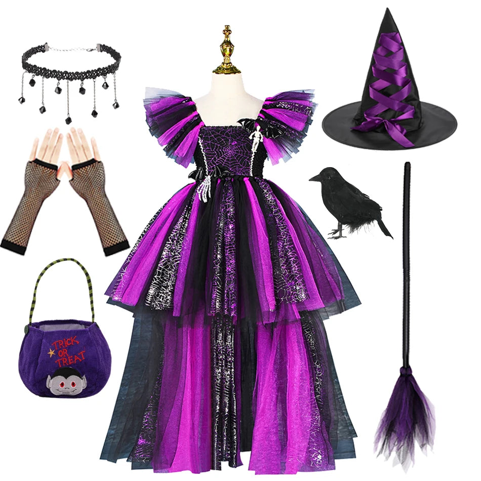 Girls Handmade Halloween Cosplay Devil Witch Tailed Dress Carnival Party Toddler Kids Bat Costume Girl Dress Up Children Clothes