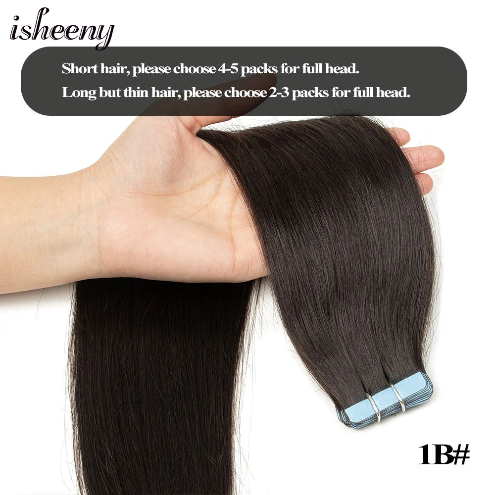 Isheeny Tape In Hair Extensions Non Remy 12 To 24 Inch Natural Blonde Skin Weft