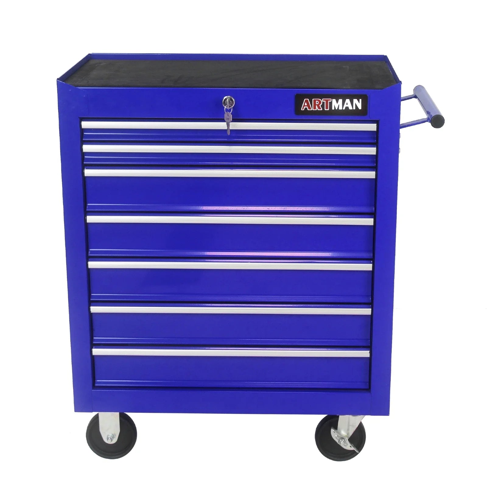 ARTMAN 7 Drawer Rolling Tool Cabinet With Key Lock Blue For Garage Workshop