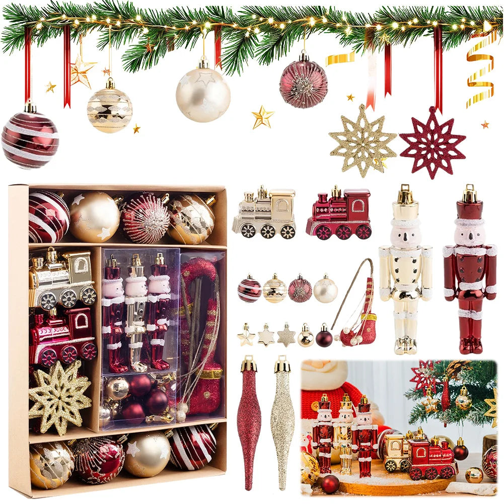 50 Pcs Christmas Ball Ornaments Set Red Gold Xmas Tree