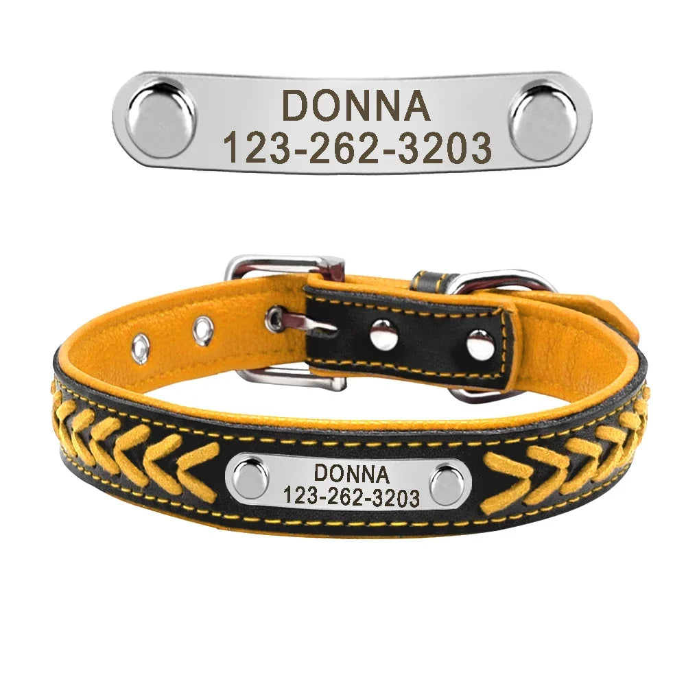 Personalized Dog Collar Leather Padded Braided Collars Free Engraving Pet ID Tag for Small Medium Large Dogs