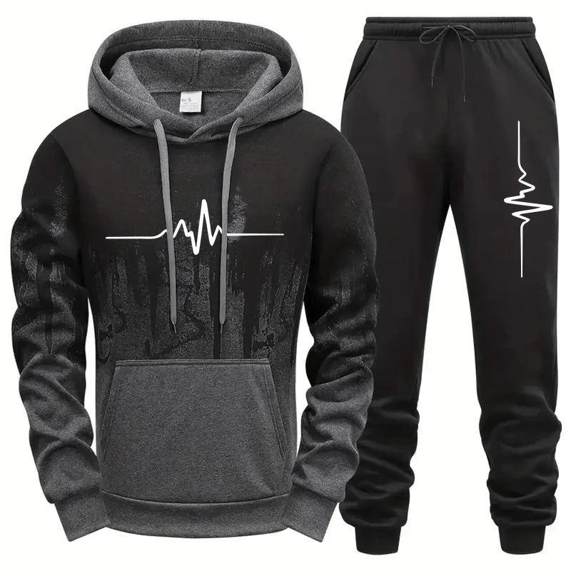 Autumn Winter Men's Tracksuit Set Hooded Sweatshirt Sweatpants Casual Sportswear
