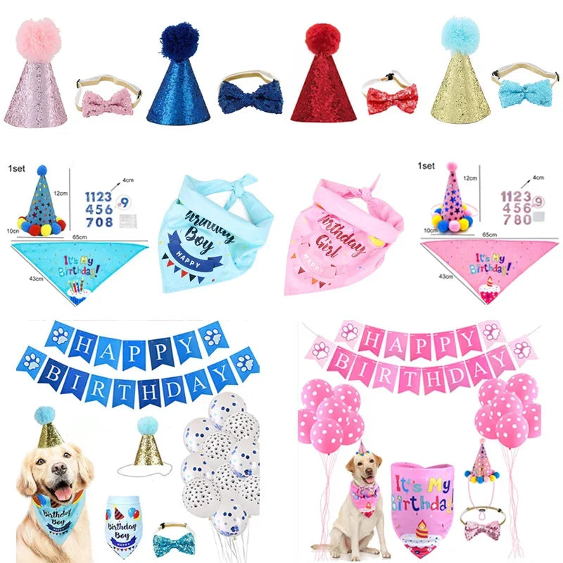 Pets Happy Birthday Decoration Dog Costume Hats Bowknot