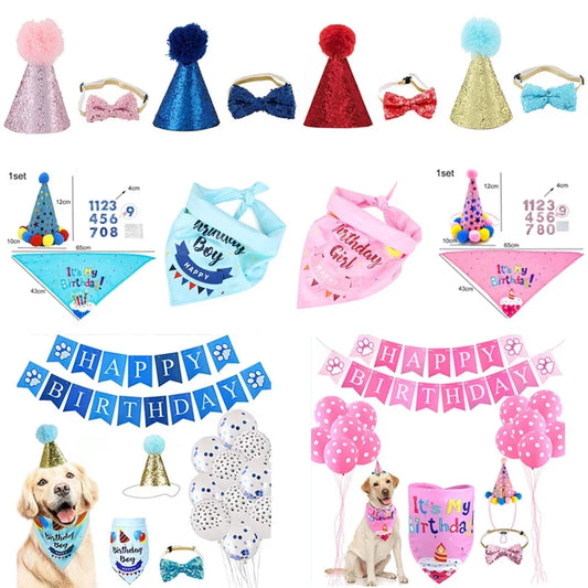 Pets Happy Birthday Decoration Dog Costume Hats Bowknot