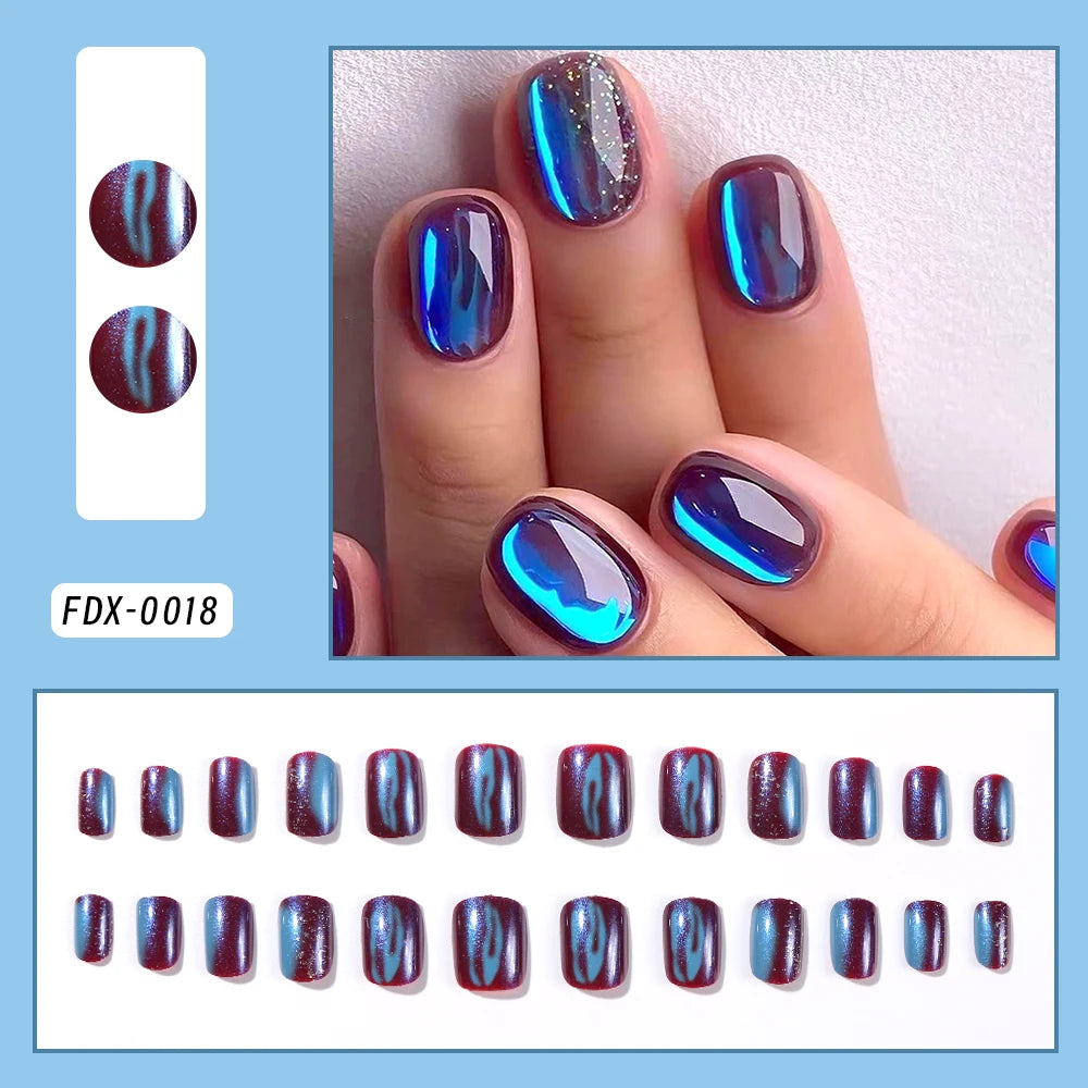 24Pcs Black Glossy Halloween Almond Fake Nails Gradient French Cool Press On Nails Rose/Heart/Skull Acrylic Wearable False Nails