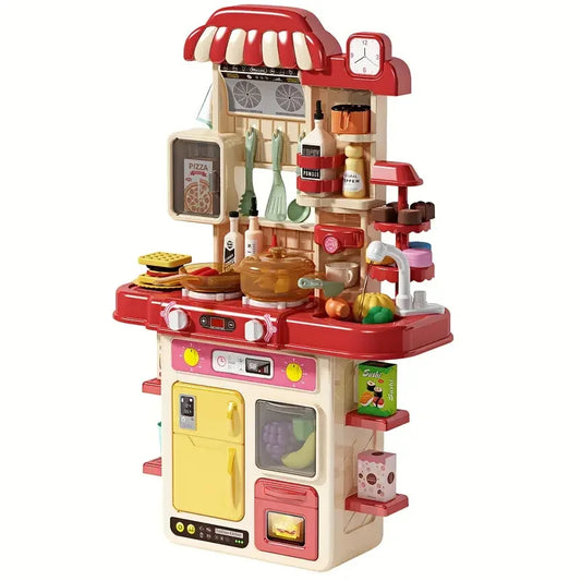 Children's Kitchen Counter Play Set DIY Simulated Cooking Food Tableware Role Play Toy Gift for Kids
