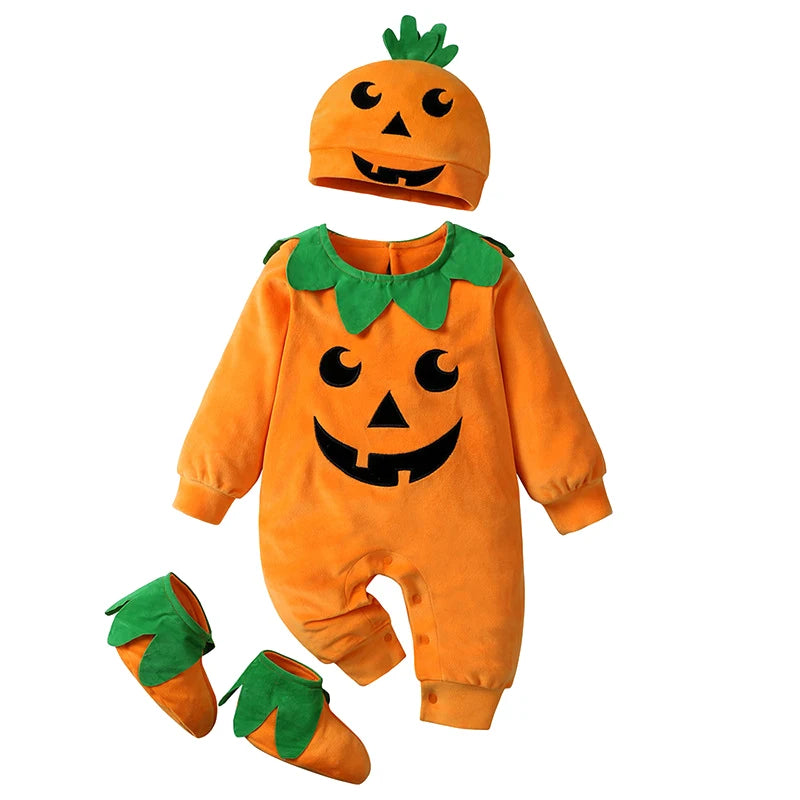 3-24M pumpkin Cosplay Baby Girls Boys Halloween Costume Sets Long Sleeve Cosplay jumpsuit for boys Carnival Party Clothes