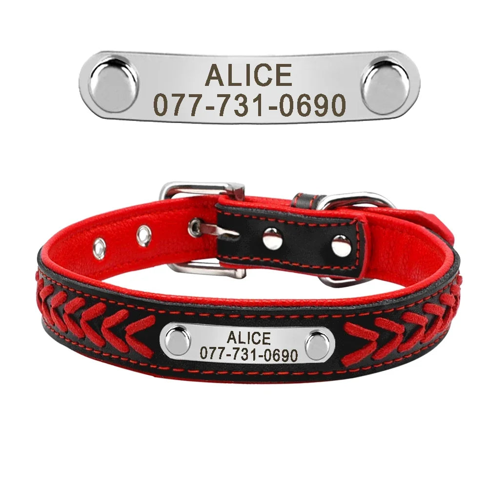 Personalized Dog Collar Leather Padded Braided Collars Free Engraving Pet ID Tag for Small Medium Large Dogs