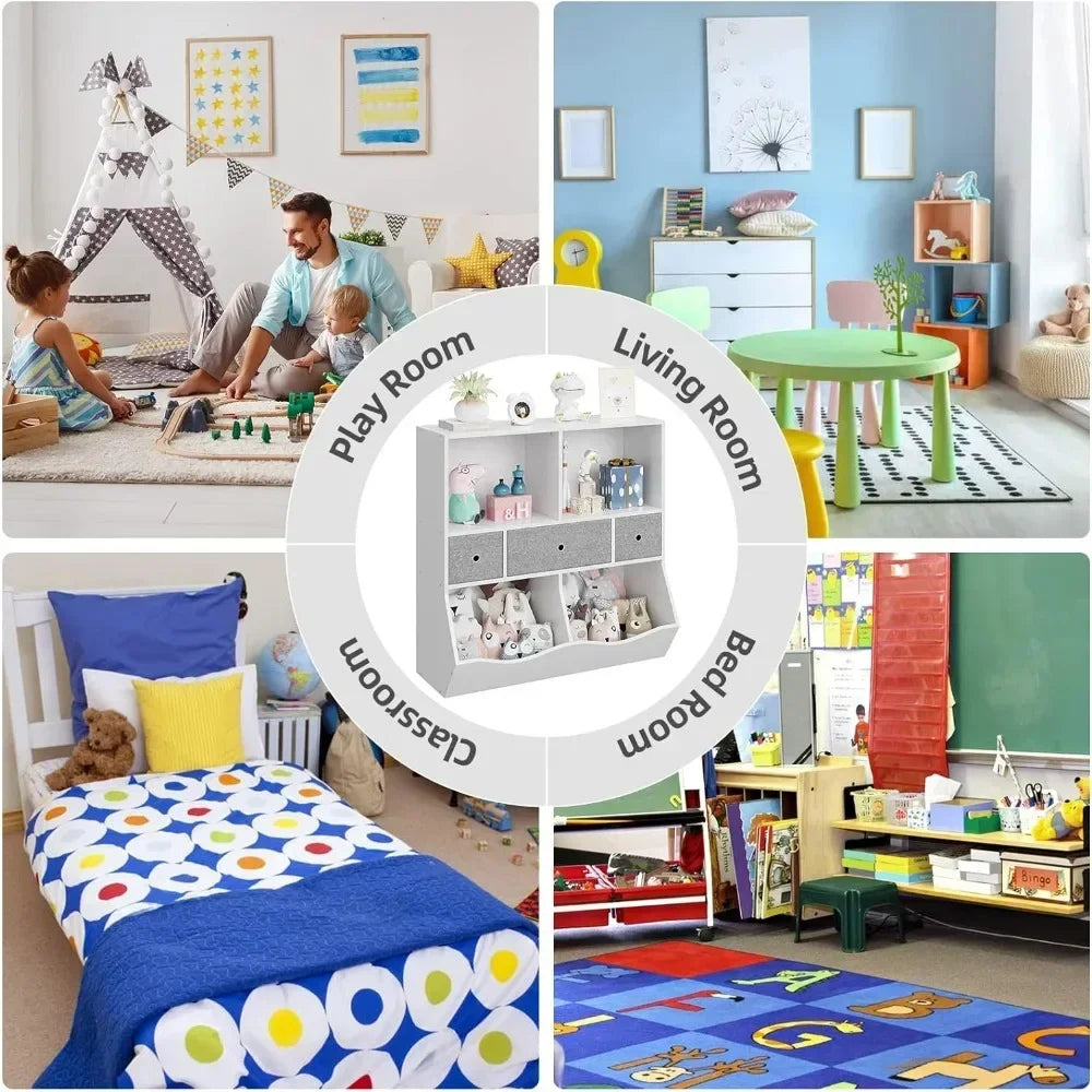 Children Bookcase Kids Bookshelf Toy Storage With Cubby Organizer