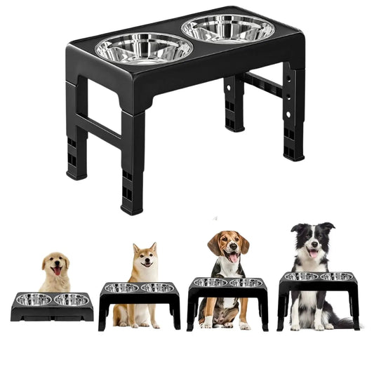 Multi Heights Folding Feeder Raised Dog & Cat Bowls Adjustable Heights Stainless Steel