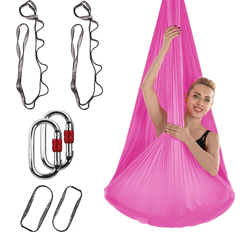 4M Aerial Yoga Hammock Set with Extension Straps and Carabiners