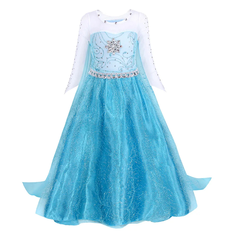 Disney Frozen Elsa Snow Queen Princess Dress Girls Costume Halloween Kids Role-play Carnival Children Birthday Party Dress