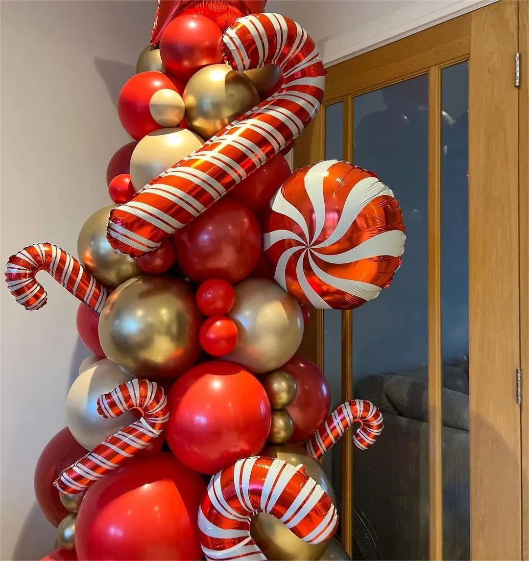 109 Pcs Christmas Balloon Set Candy Aluminum Film Balloons Red Green White Arch Wreath Set