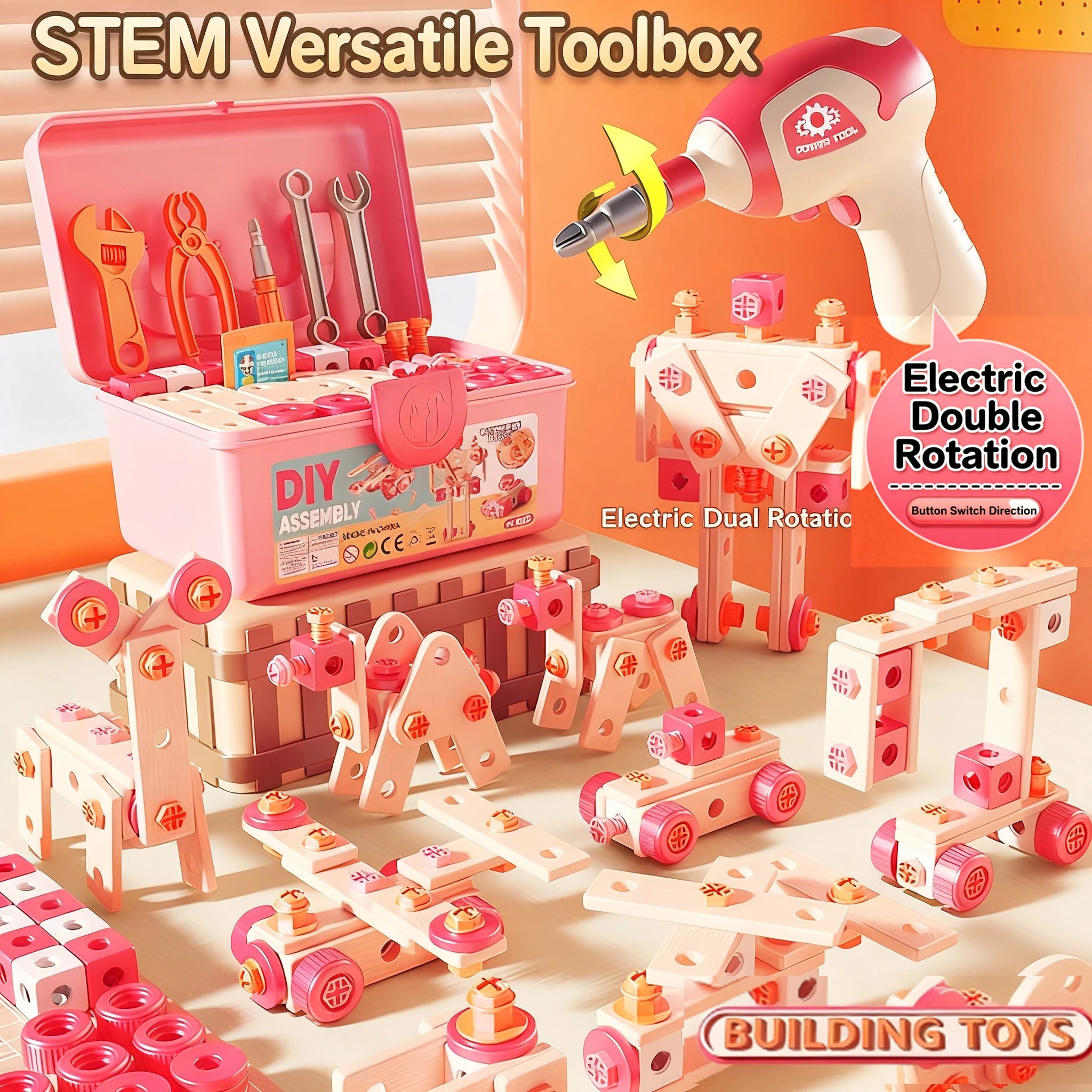 Kids Toolbox Puzzle Drill Toy Set Educational Screw Removal Electric STEM Gift
