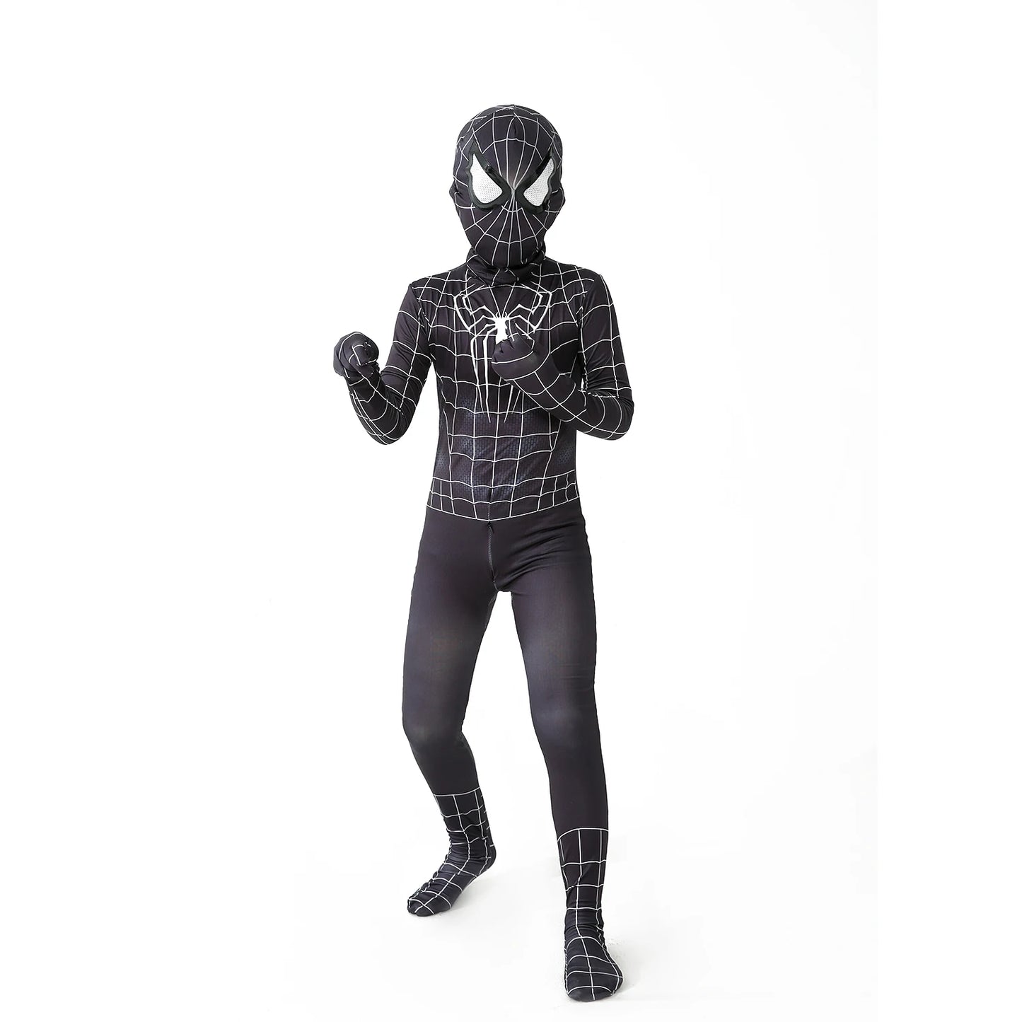 biack spider man  Superhero Costume Bodysuit for Kids Spandex Zentai Halloween Cosplay Jumpsuit 3D Style