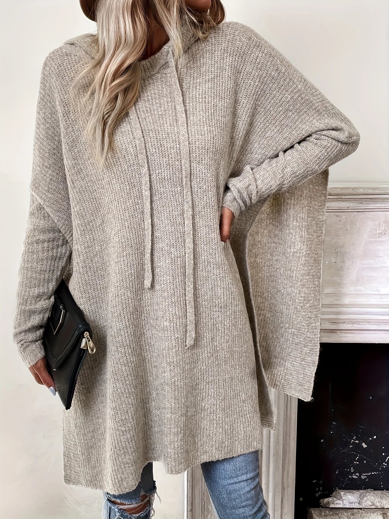 Autumn Winter Knit Hoodie Dress For Women Casual Sweater
