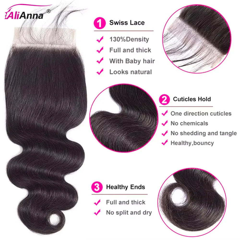 Brazilian Body Wave Human Hair Bundles with HD Lace Closures