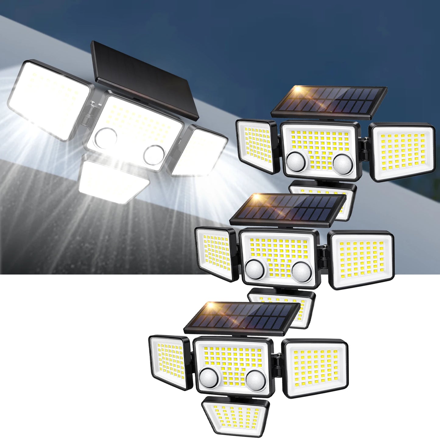4 Heads IP65 Waterproof Solar Outdoor Lights 3000LM 188 LED