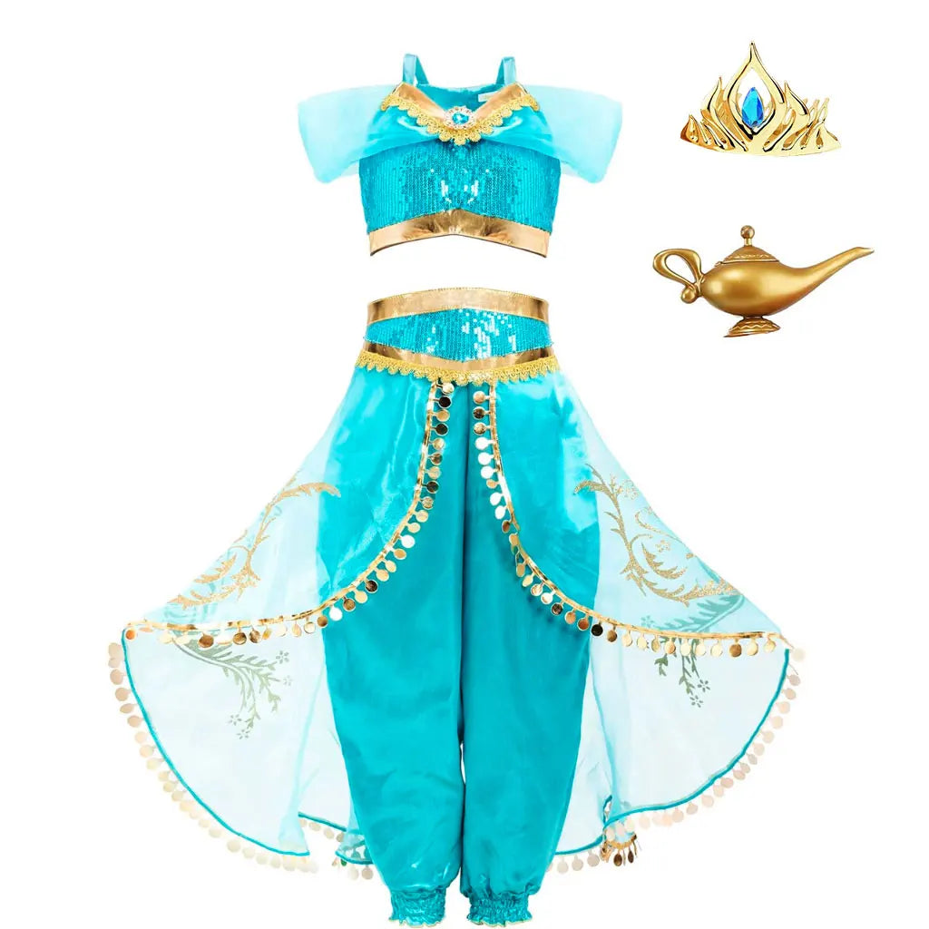 Disney Aladding and the Magic Lamp Jasmine Fairy Costume Princess Dress up for Little Girl Fancy 2024 Halloween Carnival Cosplay