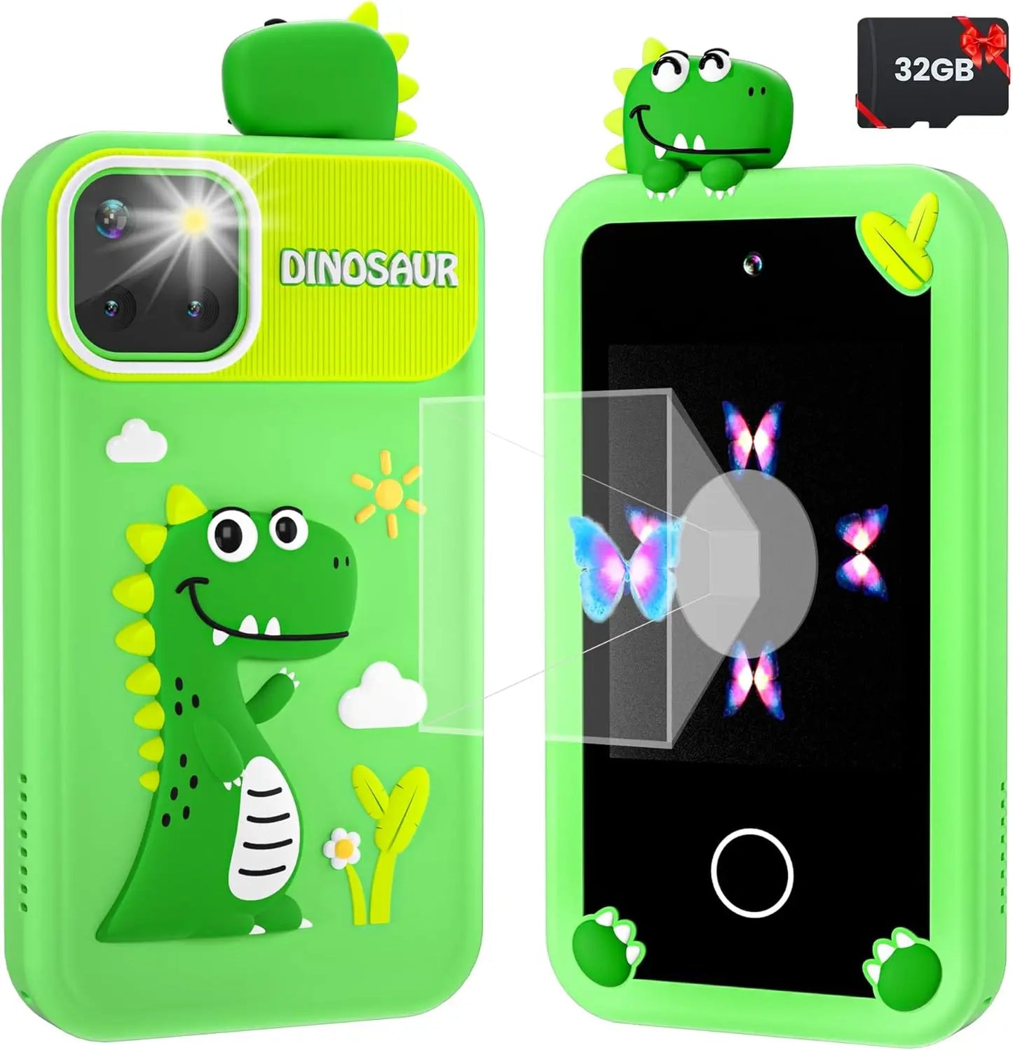 Kids Girl Smartphone with 32G Card Touch Screen Toy Green Dinosaur