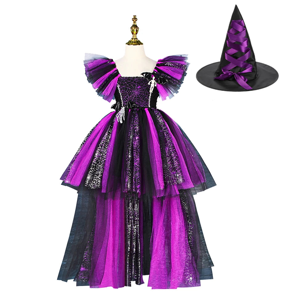 Girls Handmade Halloween Cosplay Devil Witch Tailed Dress Carnival Party Toddler Kids Bat Costume Girl Dress Up Children Clothes