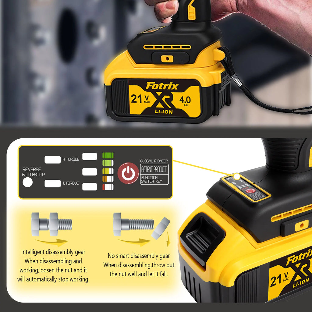 Cordless Brushless Impact Wrench 665 Ft Lbs 900 Nm Electric Driver 2x4000mAh