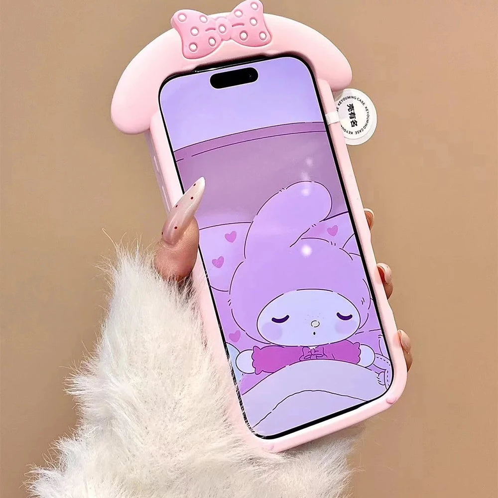 Kawaii Big Ear Melody 3D Cartoon Silicone Phone Case For iPhone 4S To 17 Pro Max