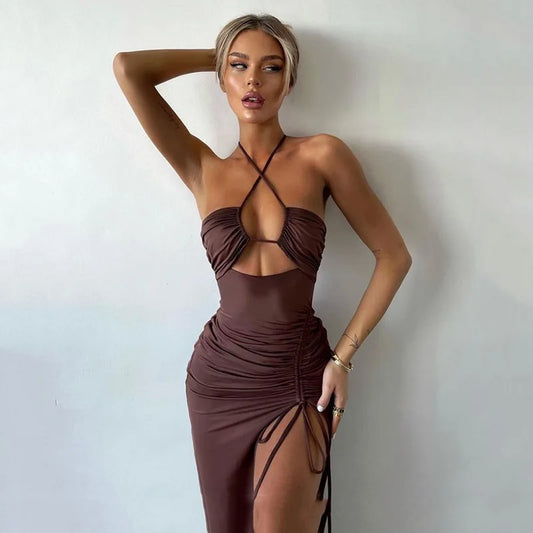 Sleeveless Backless Midi Bodycon Dress For Women Nightclub