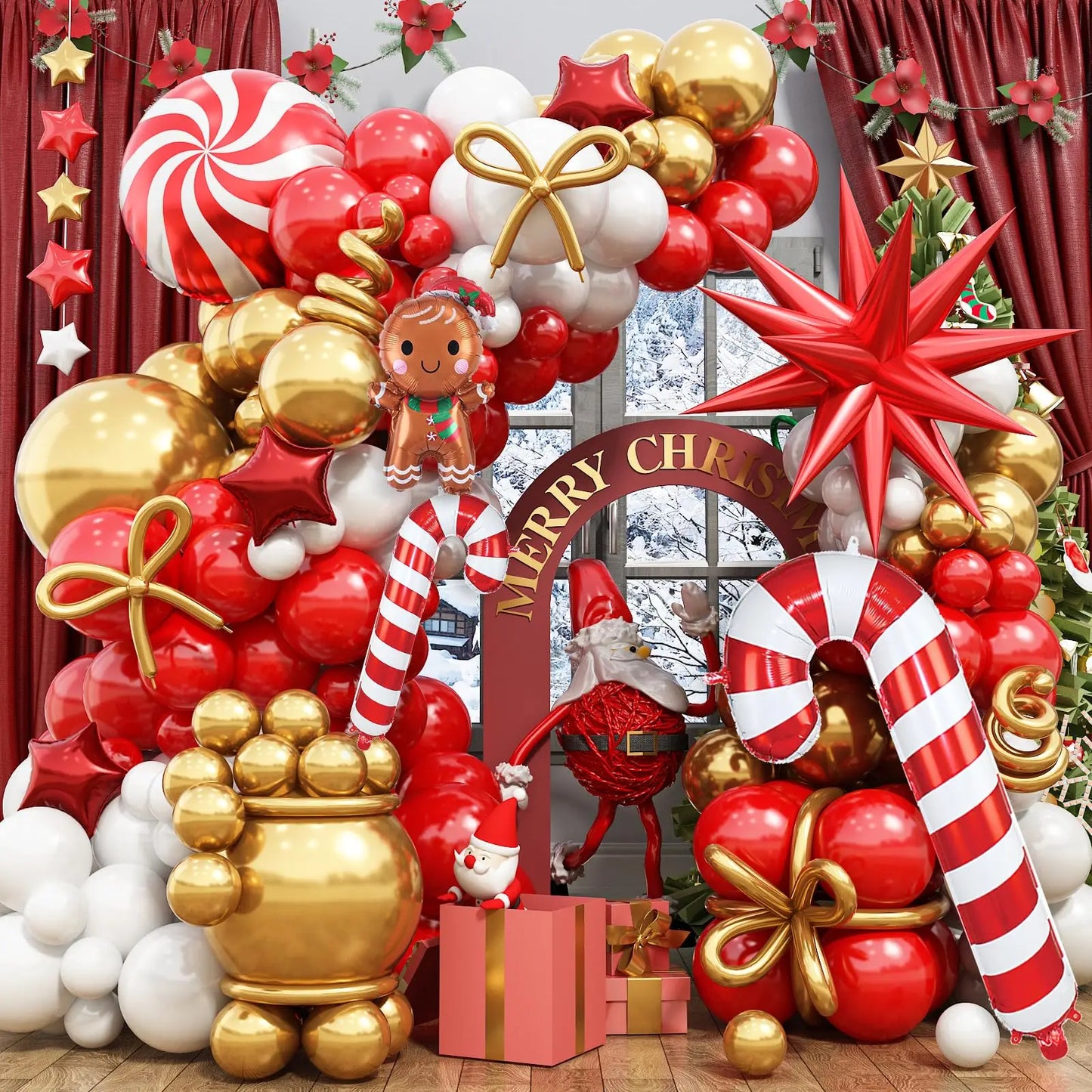 109 Pcs Christmas Balloon Set Candy Aluminum Film Balloons Red Green White Arch Wreath Set