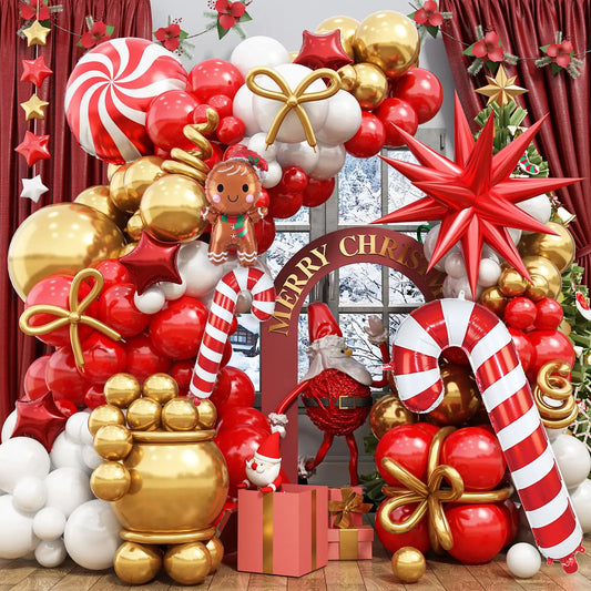109 Pcs Christmas Balloon Set Candy Aluminum Film Balloons Red Green White Arch Wreath Set