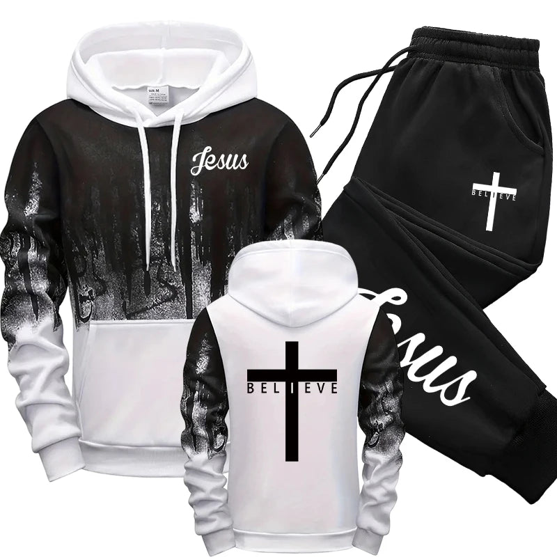 Jesus Christ Hoodies And Sweatpants Mens Set Autumn Winter Casual Tracksuit