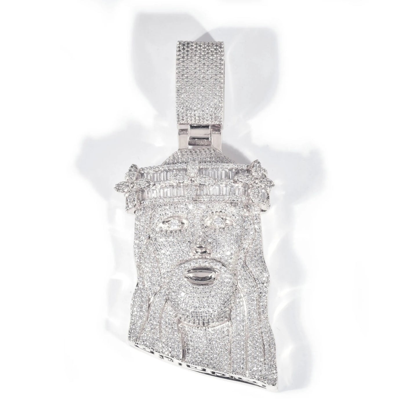 CUC Baguette Zircon Jesus Head Pendant HipHop Necklace Chain