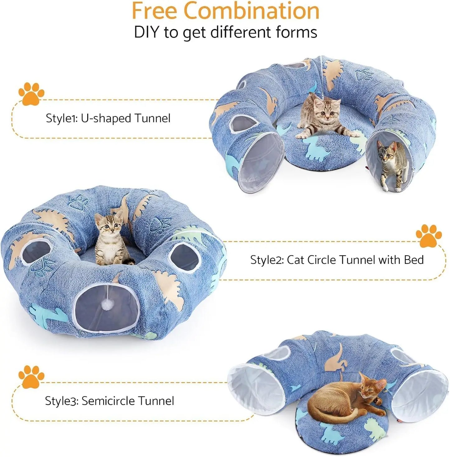 Maxetodo Foldable Cat Tunnel with Washable Bed 4 Entry Points,Peekaboo Cat Cave,Multifunctional Playground Toy for Cats Kittens