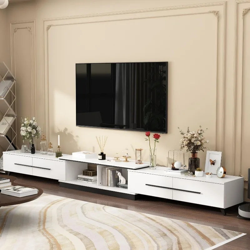 Modern TV Console Extendable Entertainment Center With Adjustable Length Drawers