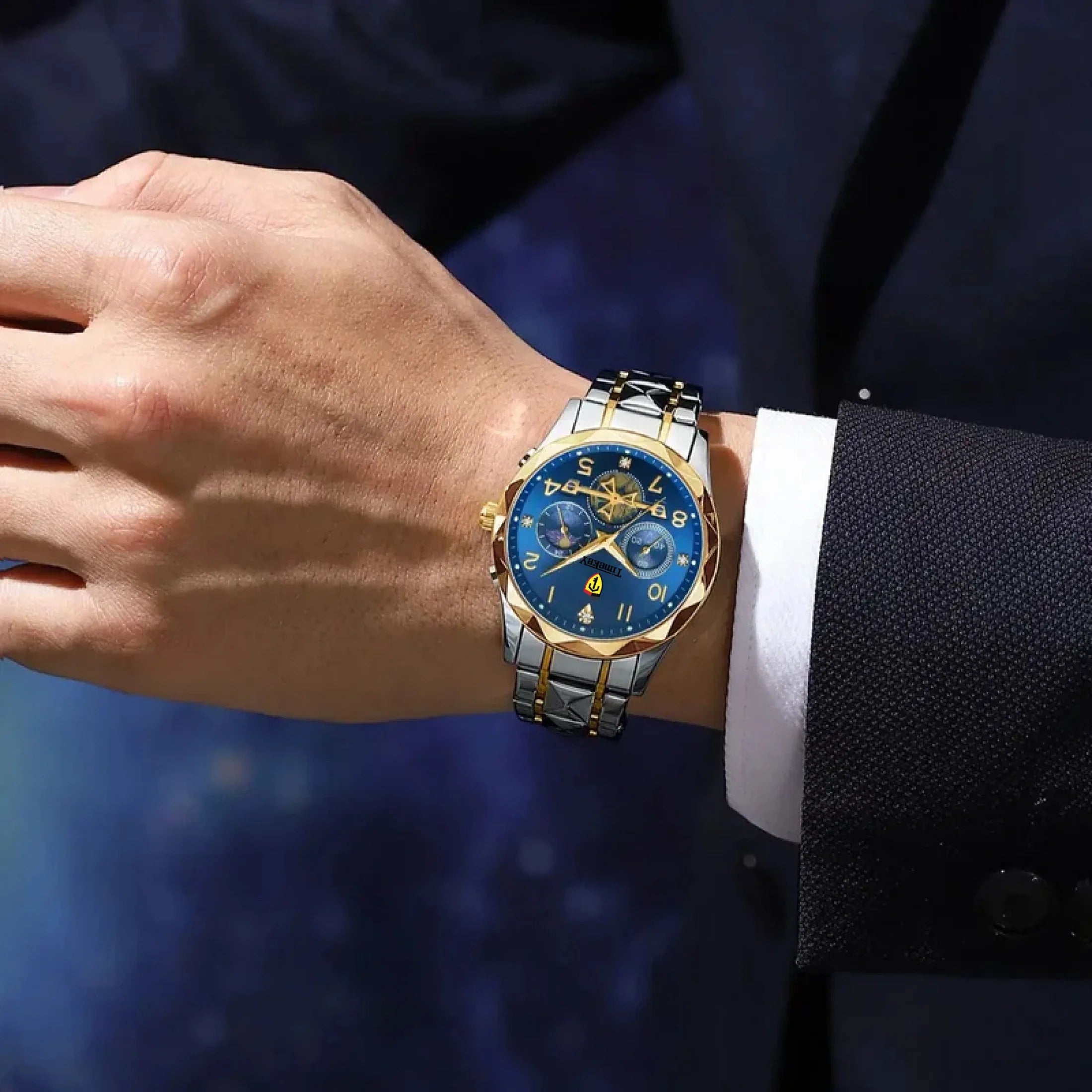 Luxury Mens Sport Leather Quartz Watch Waterproof Luminous Chronograph With Box