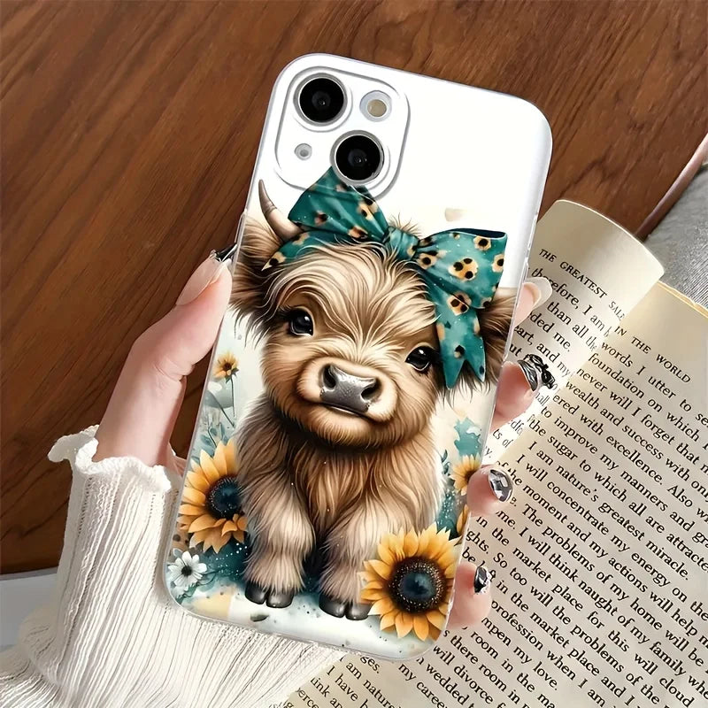 Highland Cow Sunflower iPhone Case Anti Drop Lens Protection Pro Max Plus