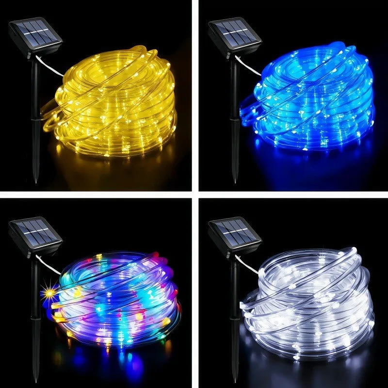 Led Solar Strip Rope Tube Fairy Lights Outdoor Garden Lawn Tree Yard Fence Garland String Light Christmas Decor IP65