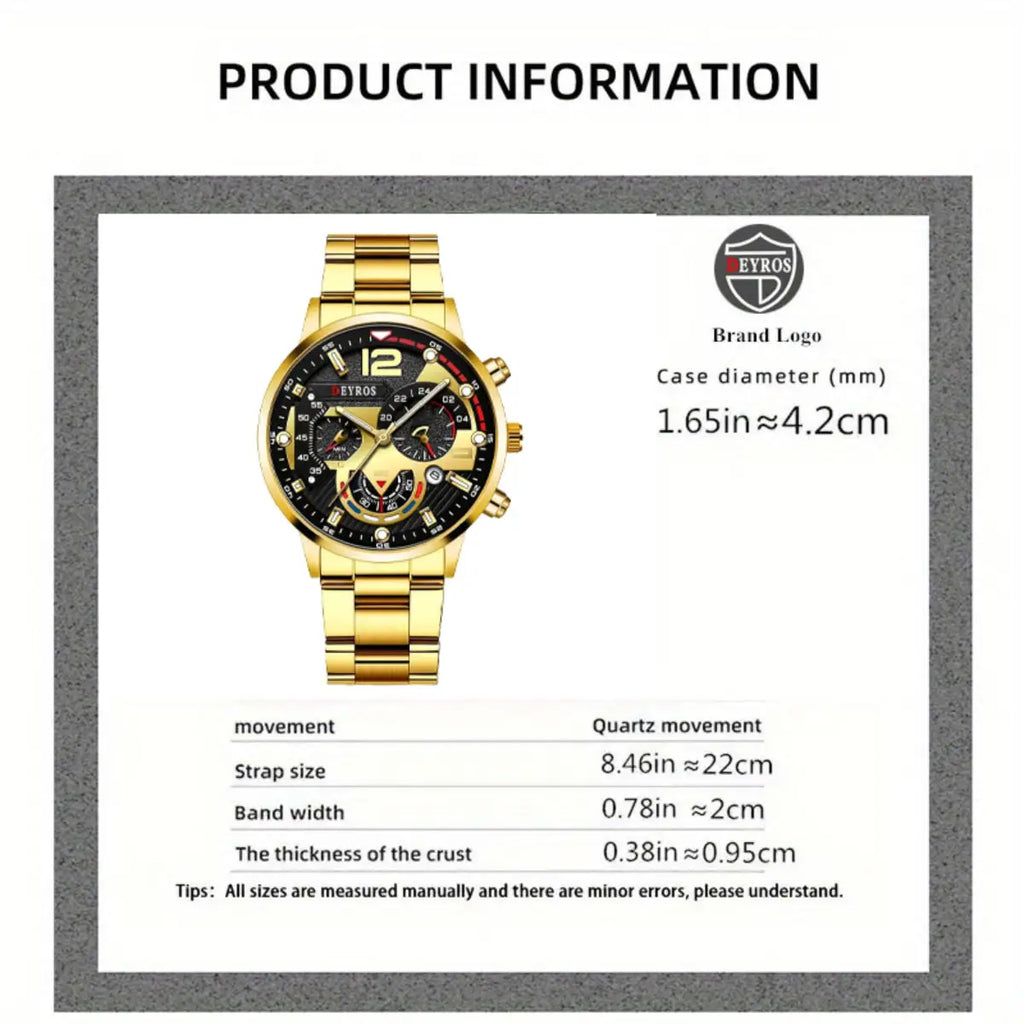 Six Piece Golden Business Casual Quartz Watches Set For Men Alloy Case
