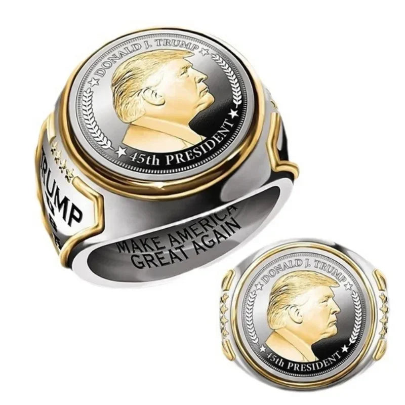 Hot-Selling Personalized US President Trump Ring Two-Color Hip-Hop Jewelry for Men