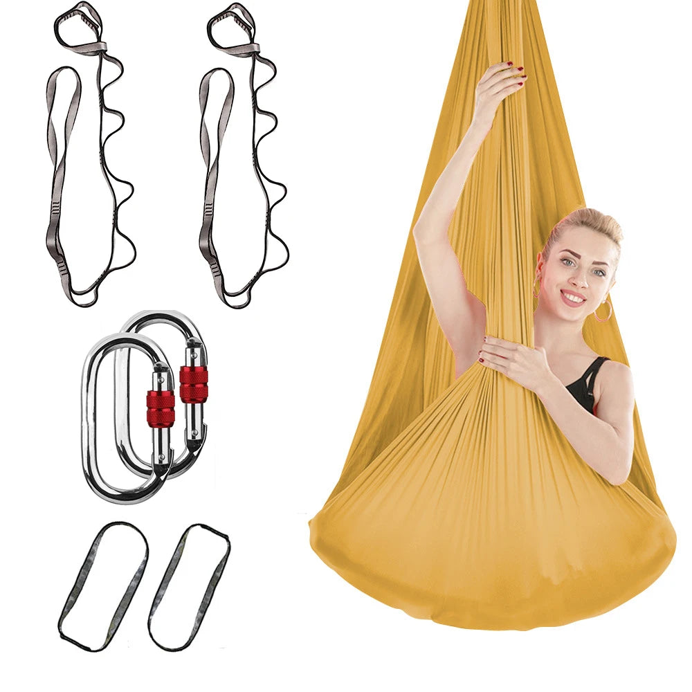 4M Aerial Yoga Hammock Set with Extension Straps and Carabiners
