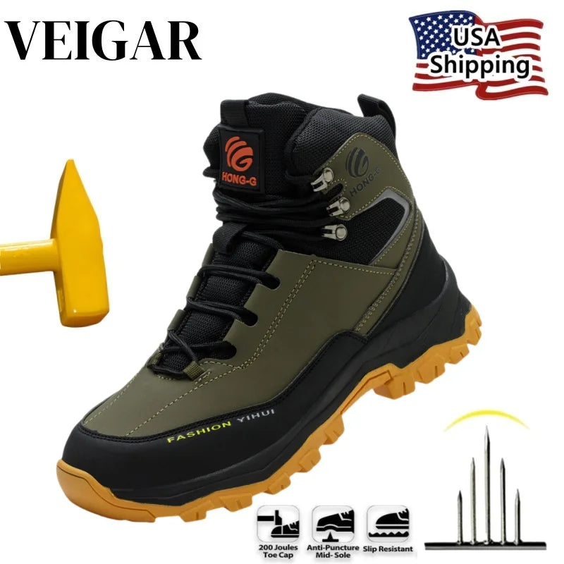 VEIGAR Men Steel Toe Safety Shoes Anti Puncture Breathable Work Boots
