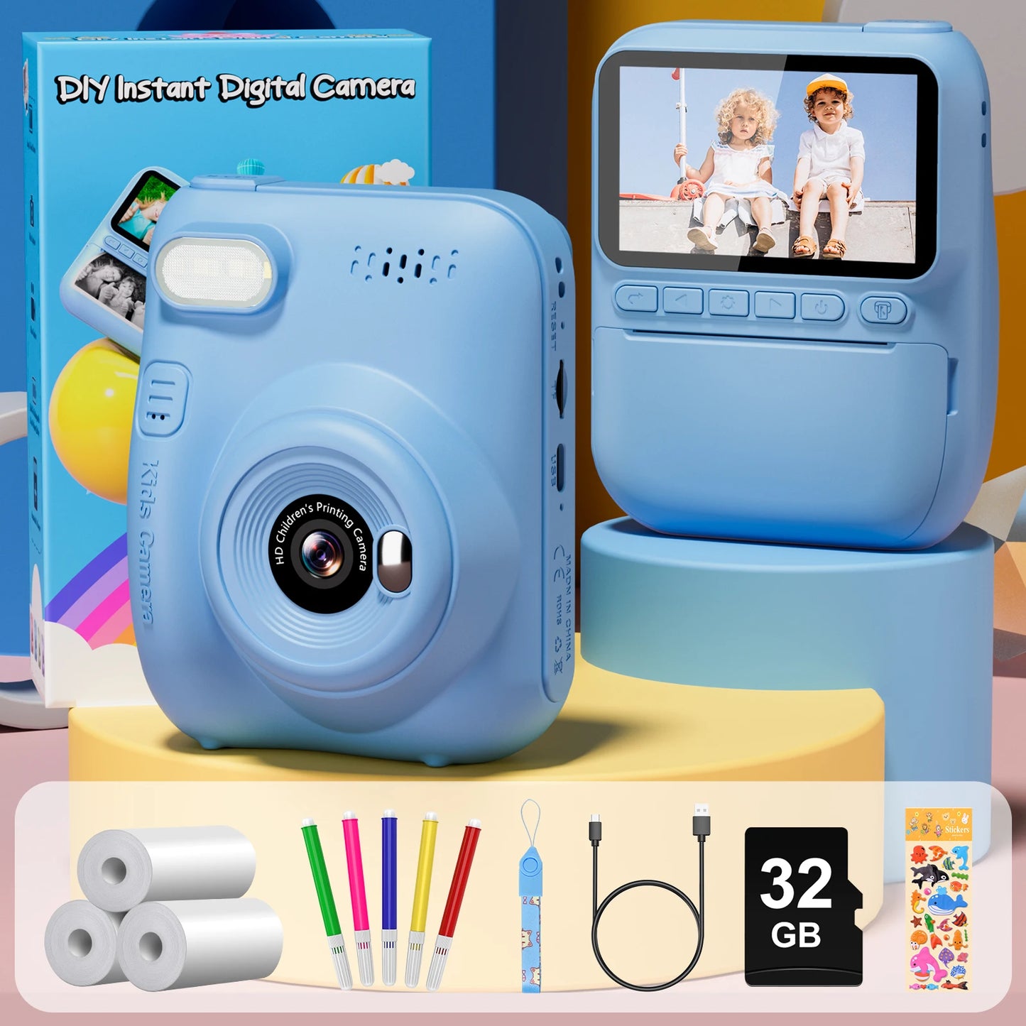 Gofunly Kids Instant Print Camera 3.0 Mini Digital Camera