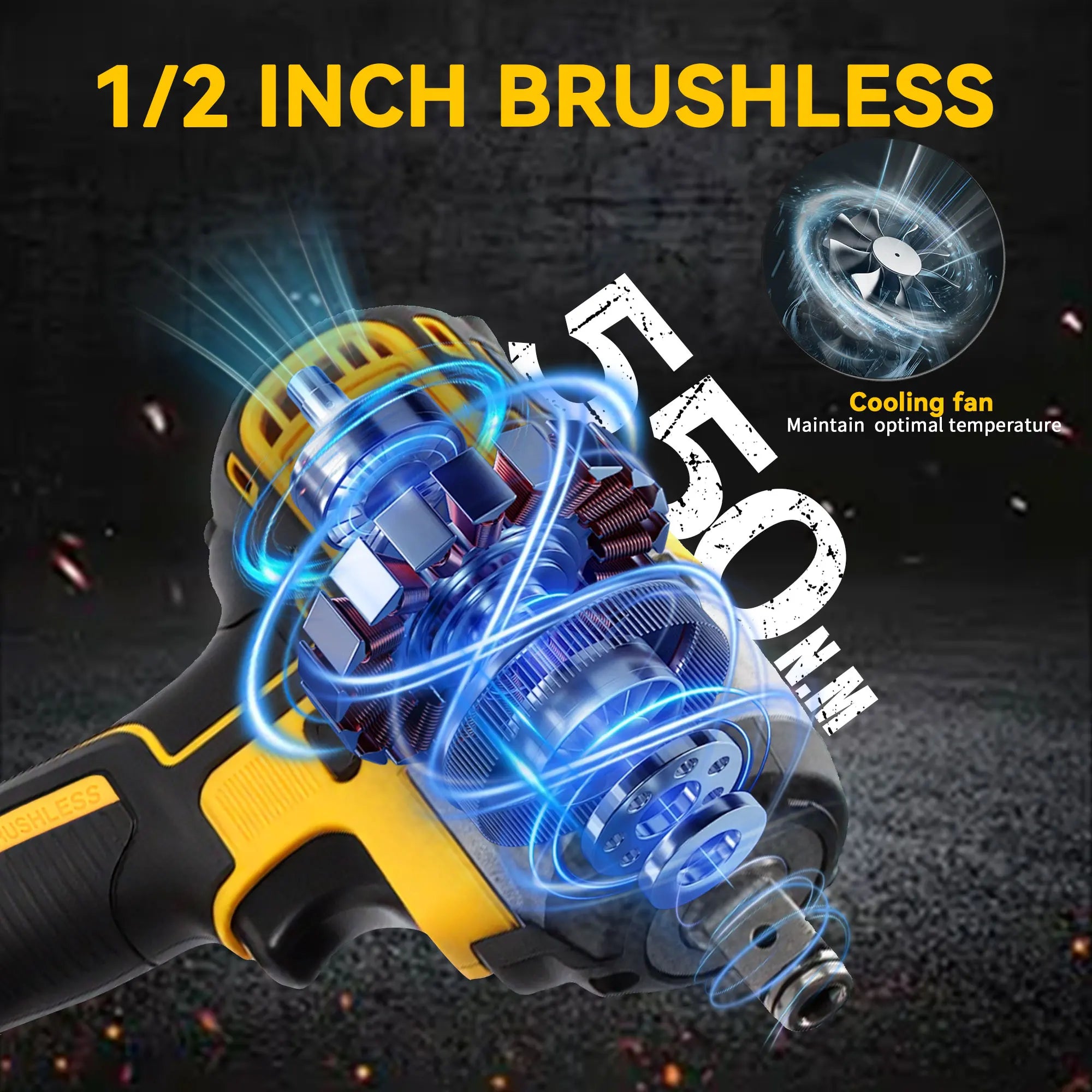 Cordless Brushless Impact Wrench 665 Ft Lbs 900 Nm Electric Driver 2x4000mAh