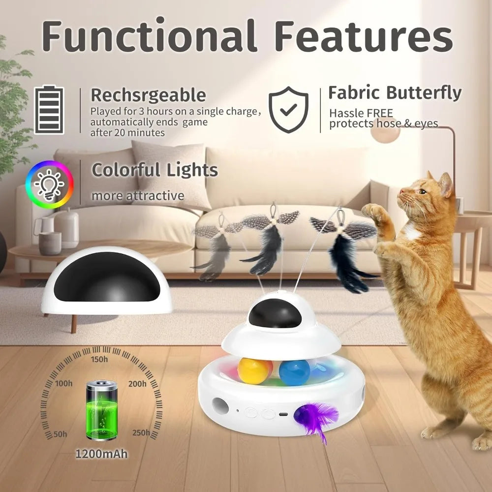 Interactive Cat Toys for Indoor Cats,4-in-1 Automatic Kitten Toy,Motion Activated Electronic Fluttering Butterfly,Track Balls, M