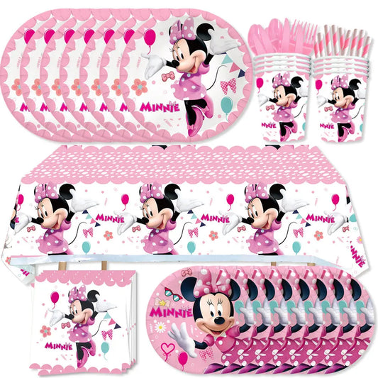 Minnie Mouse Birthday Party Decoration Girls Disposable Tableware Balloon Cups Plates Tablecloth Baby Shower Party Supplies