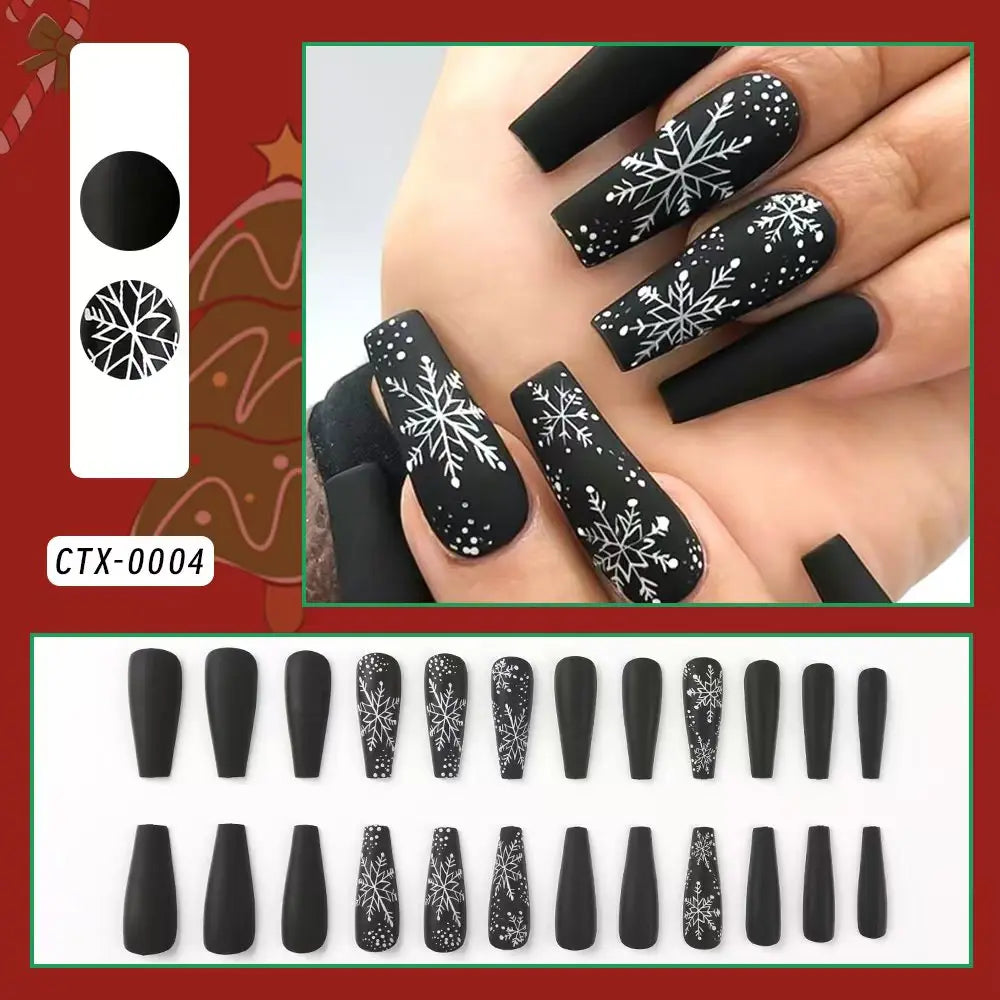 24Pcs Black Glossy Halloween Almond Fake Nails Gradient French Cool Press On Nails Rose/Heart/Skull Acrylic Wearable False Nails