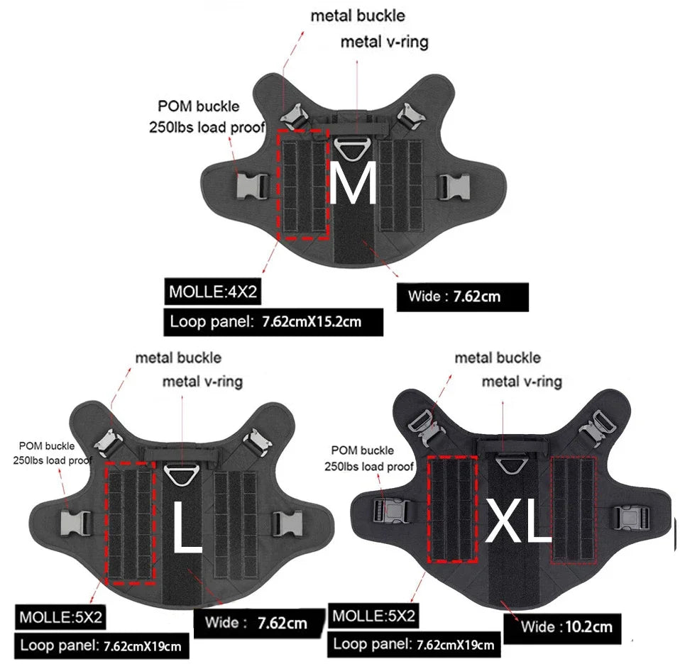 Tactical Dog Harness Leash Metal Buckle MOLLE Vest K9 Training